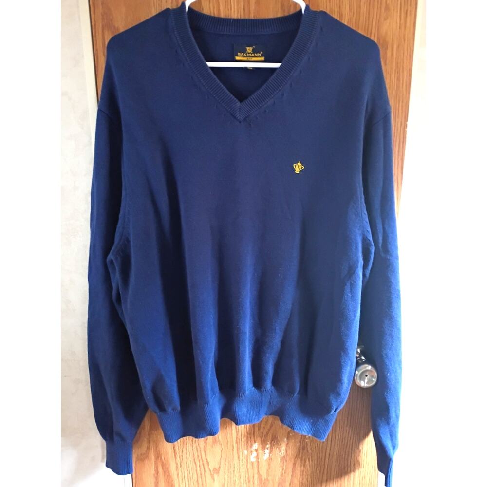 Mens Pima Cotton V Neck Sweater Medium Navy Golf Preppy Old Money Heritage